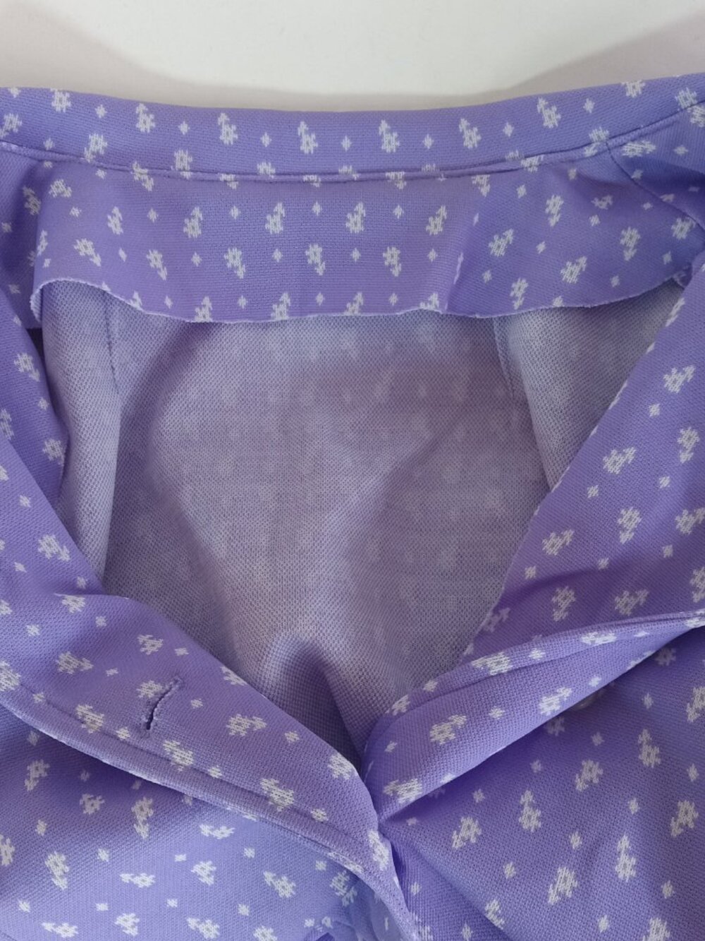 Vintage 70's Woman Light Lilac Purple White Mod Abstract Flower Blouse XL Shirt - Picture 11 of 11